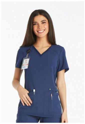 Zdravotnícke oblečenie - Dámska blúza s bočným úpletom - námornícka modrá